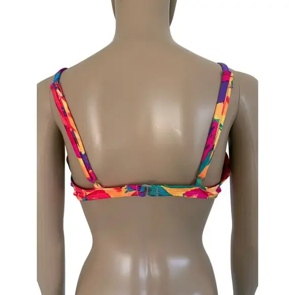 VTG 80s 90s Tropical Floral Boho Wire Bikini Top Multicolor 36D Made in USA - Picture 3 of 7